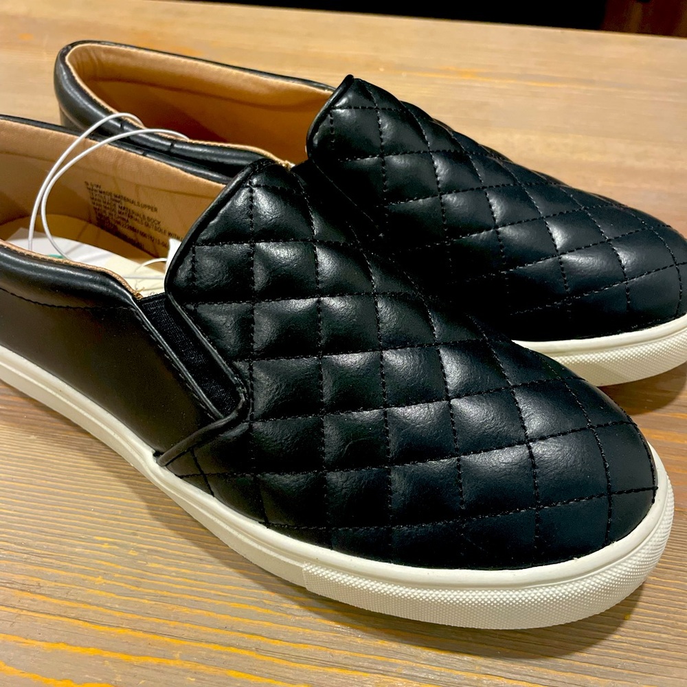 Black Quilted Slip On Shoes
